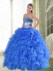Beautiful Beading and Ruffles Sweetheart Blue Quinceanera Gown for 2015 Spring
