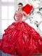 2015 Best Beading and Appliques Red Quinceanera Dresses with Brush Train and Pick Ups