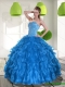 2015 Best Blue Quinceanera Dress with Ruffles and Beading