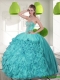 Best Beading and Ruffles Strapless Aqua Blue Quinceanera Dresses for 2015
