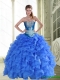 Best Beading and Ruffles Strapless Blue Quinceanera Dresses for 2015 Spring