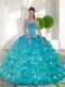 Best Sweetheart Teal Sweet 15 Dresses with Appliques and Ruffled Layers