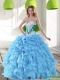 Custom Made 2015 Sweetheart Aqua Blue Quinceanera Dresses with Beading and Ruffles