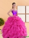 Luxurious 2015 Beading and Ruffles Sweetheart Quinceanera Dresses in Hot Pink