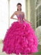 2015 Elegant Beading and Ruffles Sweetheart Quinceanera Dresses in Hot Pink