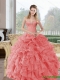 2015 Popular Beading and Ruffles 15th Birthday Dresses in Watermelon