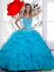 2015 Wholesale Beading and Ruffles Sweetheart Quinceanera Gown in Teal
