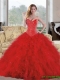 2015 Wholesale Sweetheart Red Quinceanera Dresses with Appliques and Ruffles