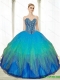 2015 Low Price Beading Sweetheart Tulle Turquoise Quinceanera Dresses