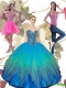 2015 Pretty Beading Sweetheart Tulle Quinceanera Dresses in Turquoise