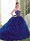 Modest 2015 Sweetheart Beading and Ruffles Navy Blue 15th Birthday Dresses