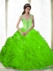 Beautiful Beading and Ruffles Sweetheart 15th Birthday Dresses in Spring Green