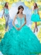 Best 2015 Beading and Ruffles Quinceanera Dresses in Aqua Blue