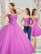 Best 2015 Tulle Sweetheart Beading Quinceanera Dresses in Fuchsia