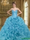 Best Beading and Rolling Flowers Baby Blue 2015 Quinceanera Gown