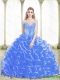 Classical Beading and Ruffled Layers Sweetheart 2015 Blue Quinceanera Dresses