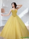 Classical Tulle Beading Sweetheart Gold Quinceanera Dresses for 2015