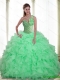Custom Made Beading and Ruffles Apple Green 2015 Quinceanera Dresses with Sweetheart