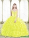 Elegant Sweetheart Beading and Ruffled Layers Yellow Quinceanera Dresses