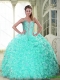 Modest Sweetheart Brush Train Apple Green Sweet 16 Dresses with Beading