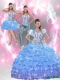 Beaded Baby Blue Custom Made Quinceanera Dresses with Appliques and Pick Ups