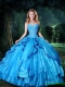 2015 Summer Luxurious Ball Gown Sweetheart Blue Quinceanera Dresses with Beading