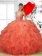 Pretty 2015 Summer V Neck Beaded Quinceanera Dresses in Orange Red