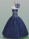 Elegant Ball Gown Strapless Beaded Quinceanera Dresses in Navy Blue