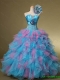 Multi Color Hand Made Flowers and Beaded Custom Made Quinceanera Dresses for 2015 Summer