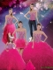 Detachable Sweetheart Beaded and Ruffles Wonderful Quinceanera Dresses in Hot Pink