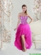 2016 Inexpensive High Low Sweetheart Fuchsia Prom Dresses with Beading and Ruffles