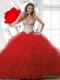 2016 Luxurious Inexpensive Sliver and Red Sweet 16 Dresses with Beading and Ruffles