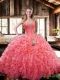 2016 New Style Ball Gown Coral Red Quinceanera Dresses with Ruffles and Beading