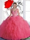 2016 New Style Beaded and Ruffles Rose Pink Quinceanera Dresses with Straps