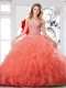 2016 New Style Orange Red Straps Sweet 15 Dress with Beading and Ruffles