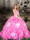 2016 Pretty Brush Train Sweetheart Rose Pink Quinceanera Dresses with Ruffles and Beading