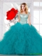 2016 Pretty Scoop Teal Dresses for Quinceanera with Appliques and Ruffles