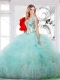 Beautiful Aqua Blue Straps Quince Dress with Appliques and Ruffles for 2016