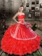 Elegant Red Strapless 2016 Quinceanera Dresses with Appliques and Ruffles