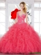 Top Seller Ball Gown Coral Red 2016 Sweet 16 Dresses with Beading and Ruffles
