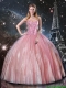 2016 Affordable Ball Gown Sweetheart Beaded Quinceanera Dresses in Pink