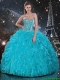 Cheap Aqua Blue Sweetheart Quinceanera Gowns with Beading and Ruffles