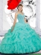Cheap Beaded Ball Gown Straps Sweet 16 Dresses in Turquoise