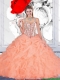 Cheap Orange Ball Gown Straps Quinceanera Dresses with Beading
