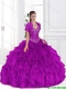 2015 Cheap Beaded and Ruffles Sweet 16 Gowns in Fuchsia