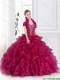 2015 Luxurious Ball Gown Halter Top Beaded Sweet 15 Dresses in Wine Red
