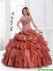 2015 Luxurious Beaded Rust Red Quinceanera Dresses with Appliques