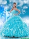 2016 Fashionable Sweetheart Beading and Ruffles Quinceanera Gowns in Aqua Blue