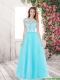 2016 Pretty Spring Open Back High Neck Prom Dresses in Aqua Blue