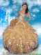 Fashionable Strapless Beading and Ruffles Quinceanera Gowns in Champagne